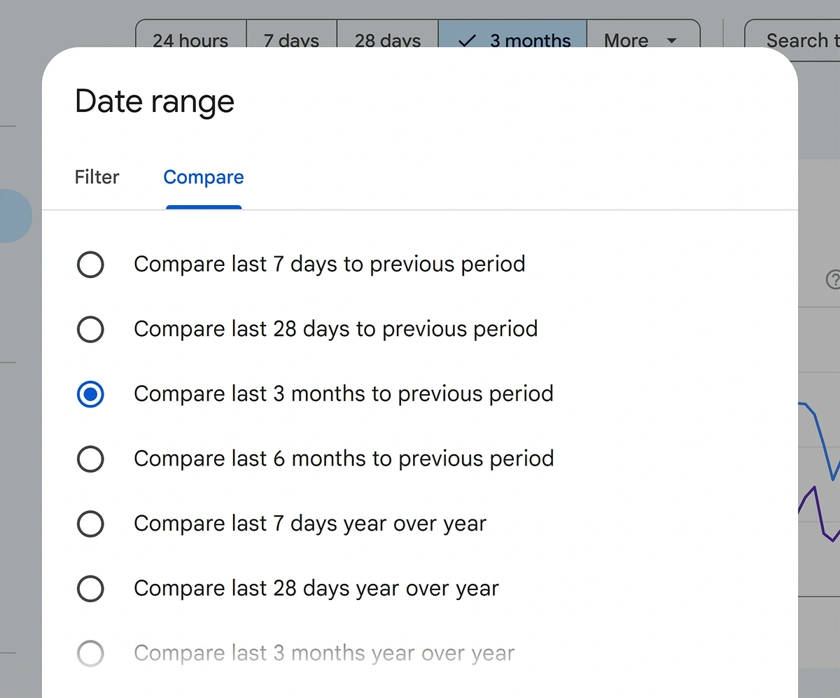Date range options in GSC