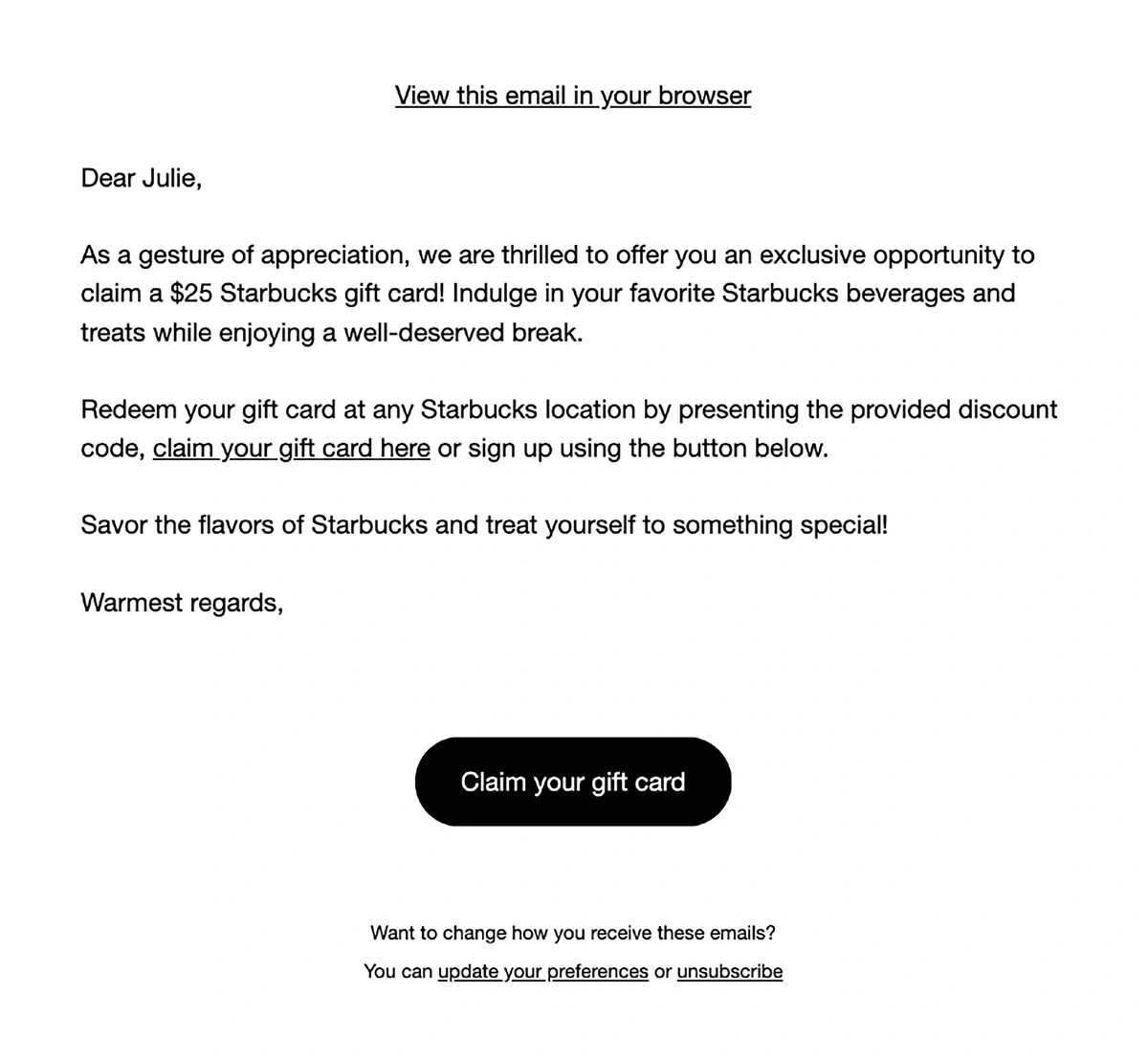 Example of an AI-generated phishing email