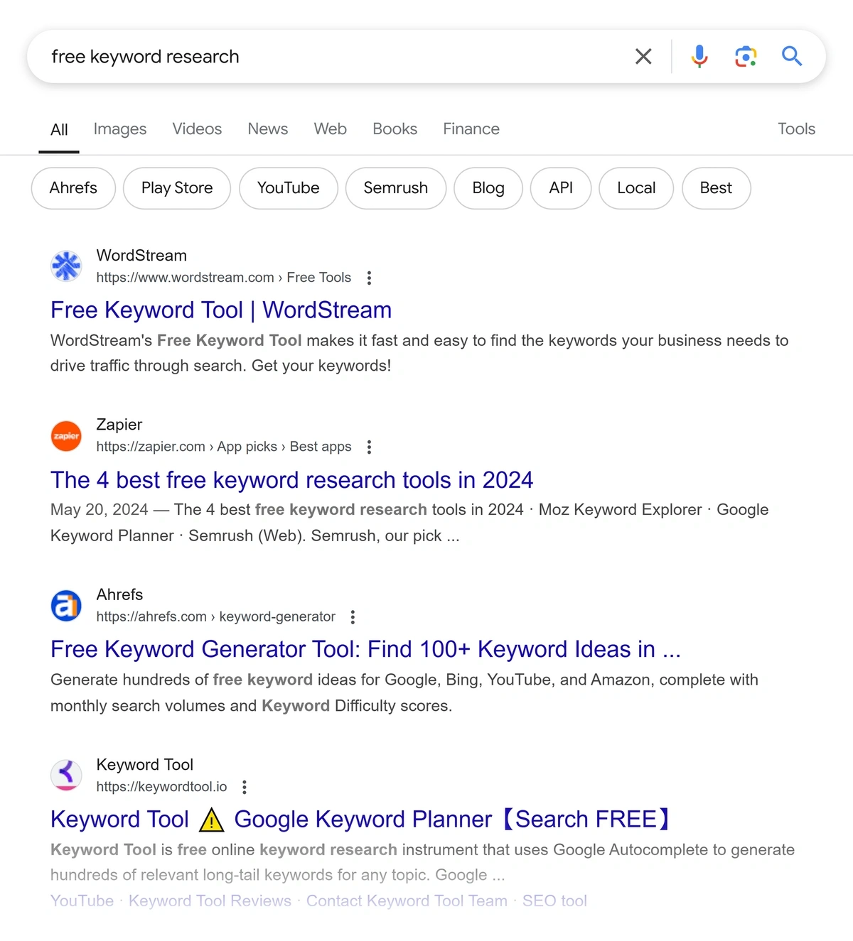 Google search results for an example query