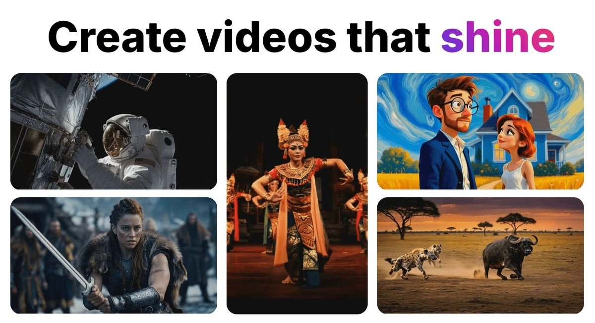 The InVideo AI homepage, showcasing stills from some of its AI-generated clips