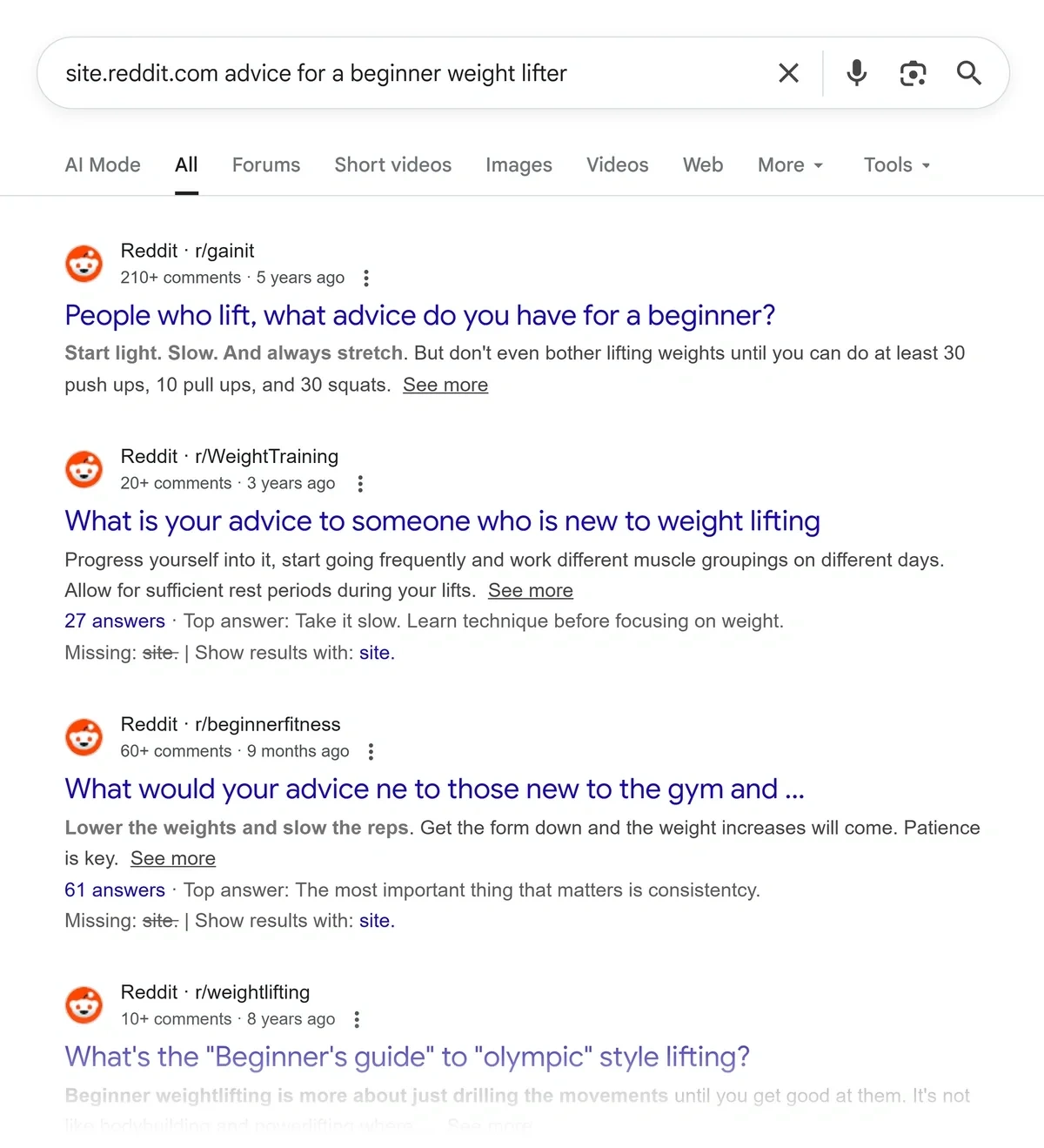 Google search results for a common query showing Reddit threads