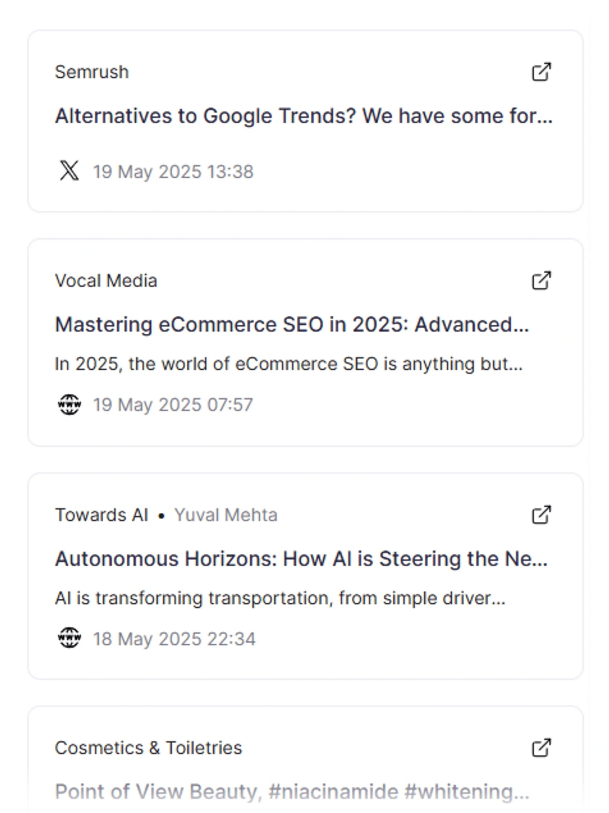 Semrush Brand Monitoring brand mention results