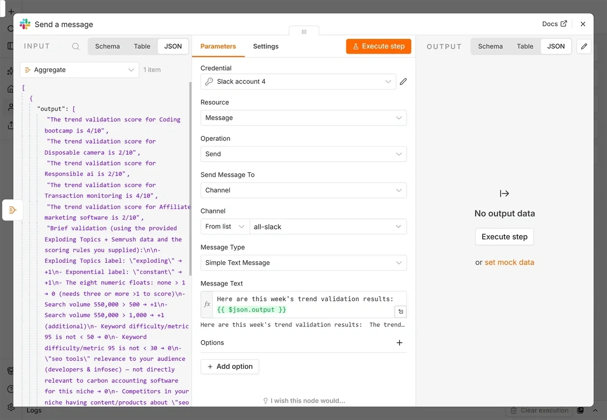 Configuring a Slack node in n8n