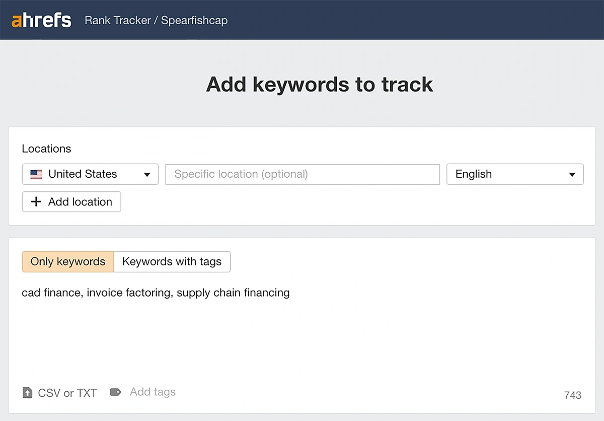 ahrefs rank tracker keywords