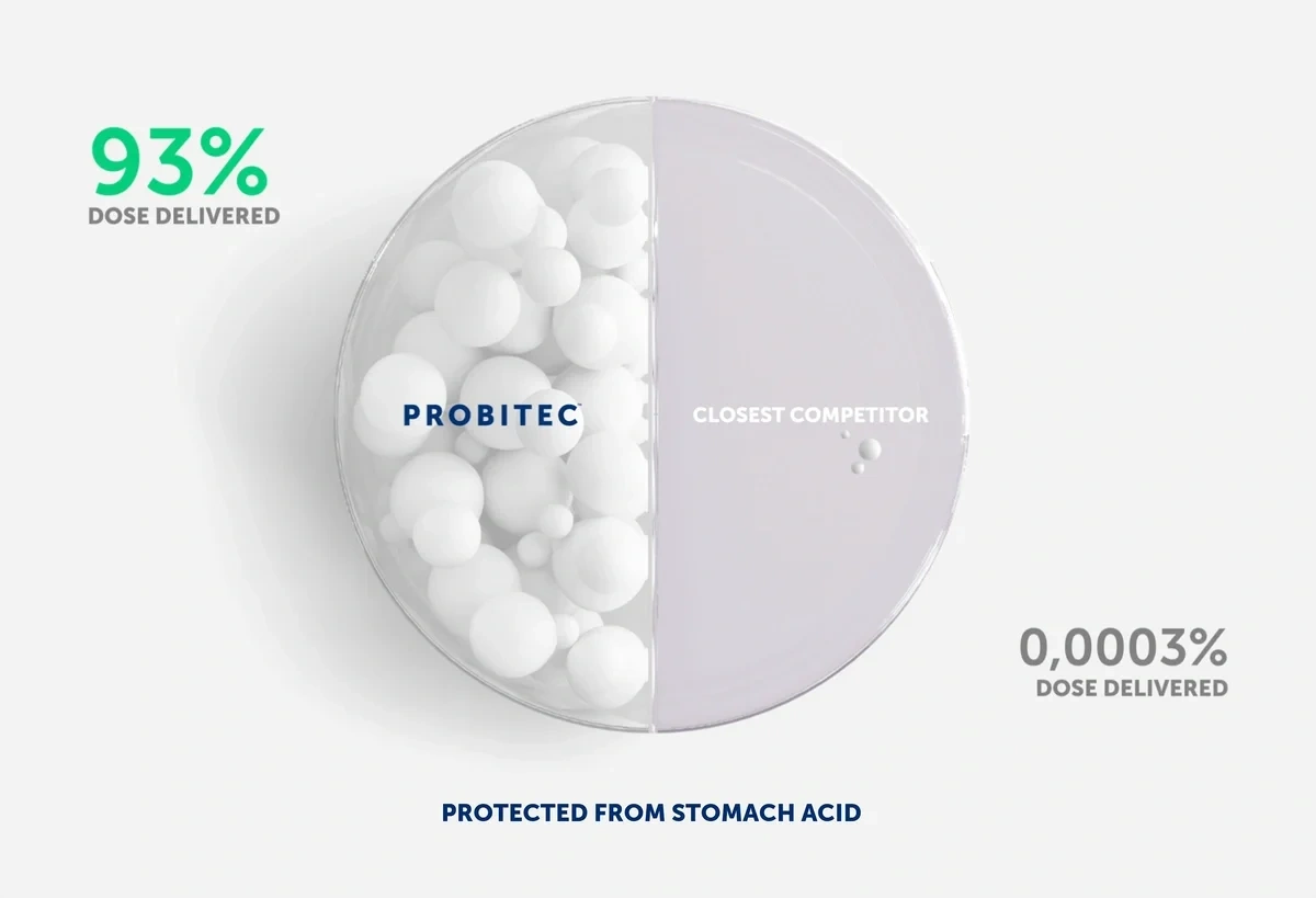 A model of a capsule shows that Probitec retains 93% of its CFUs