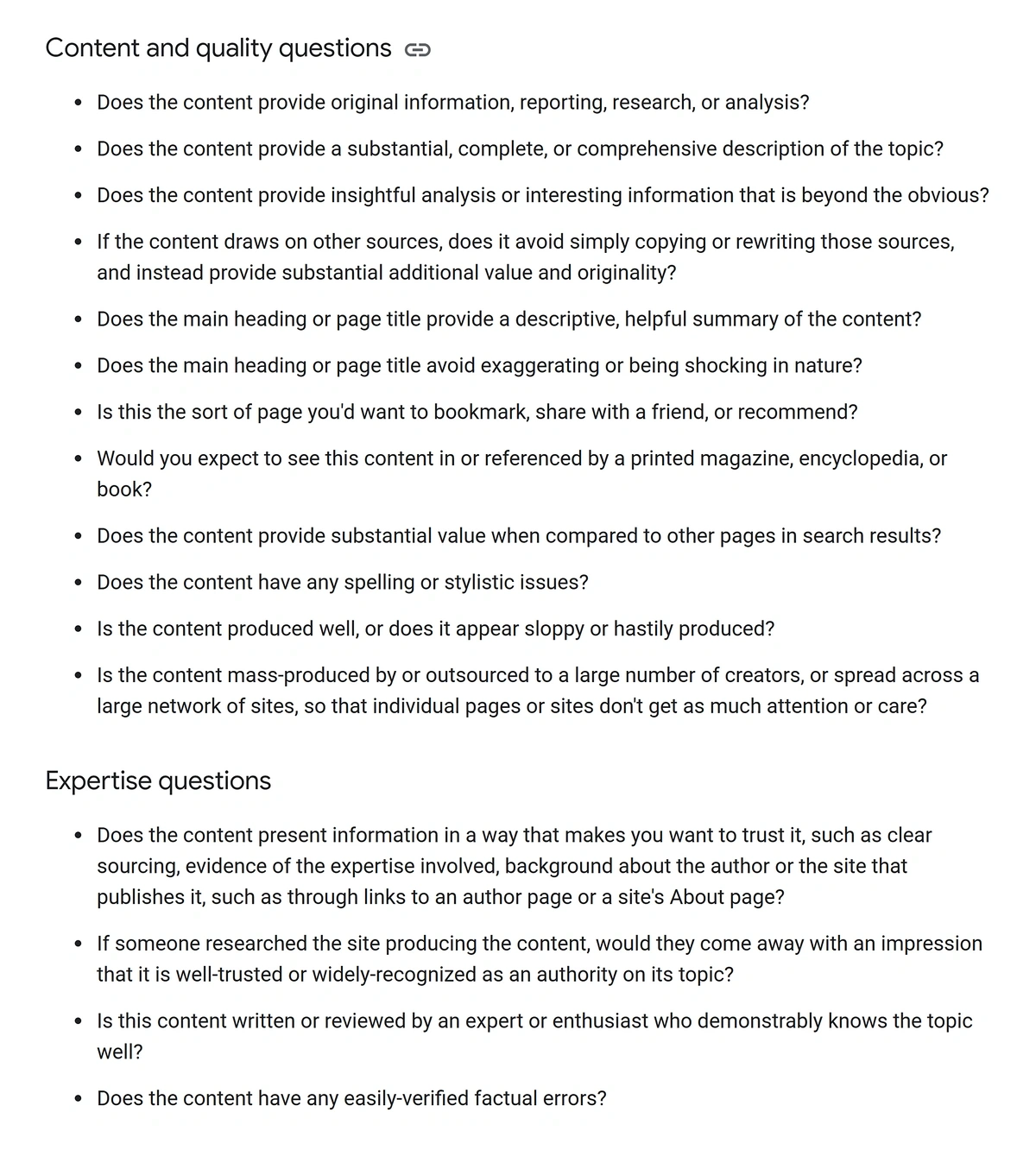 Excerpt from Google helpful content guidelines