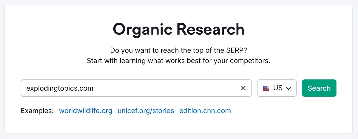 Organic research tool in Semrush