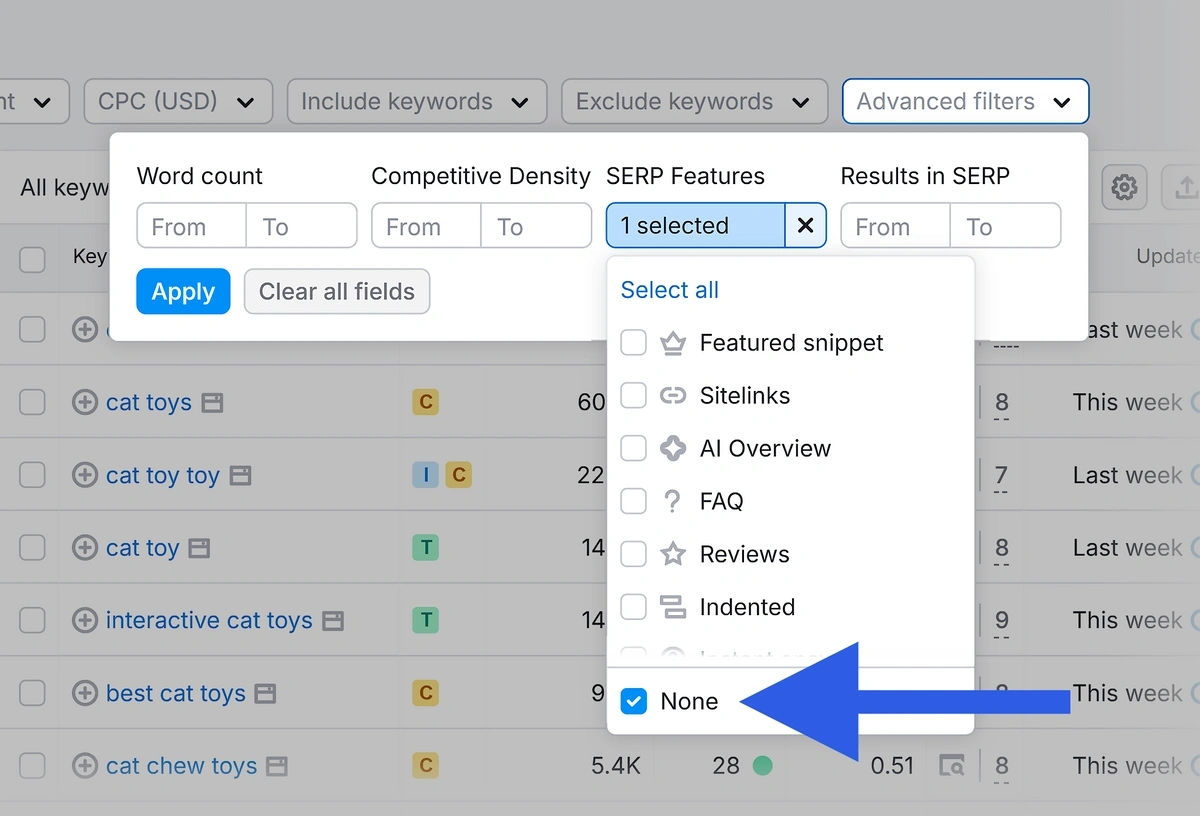 Advanced filters in Keyword Magic Tool