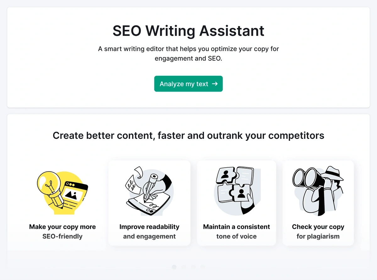 analyze new text in seo writing assistant tool