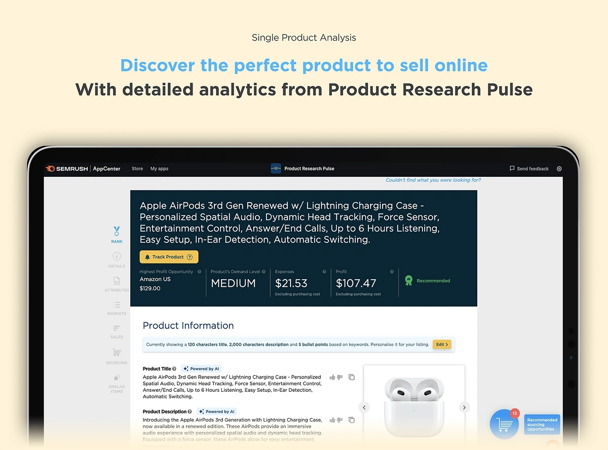 Semrush Product Research Pulse tool