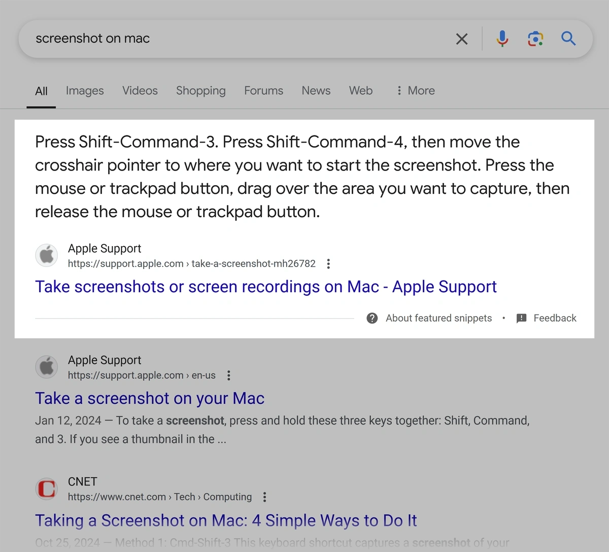 screenshot on mac featured snippet