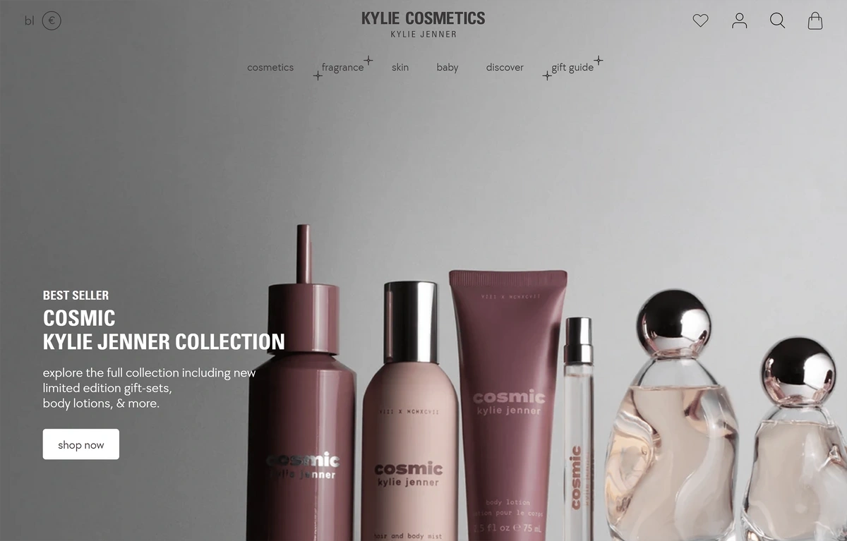 Screenshot of the Kylie Cosmetics homepage