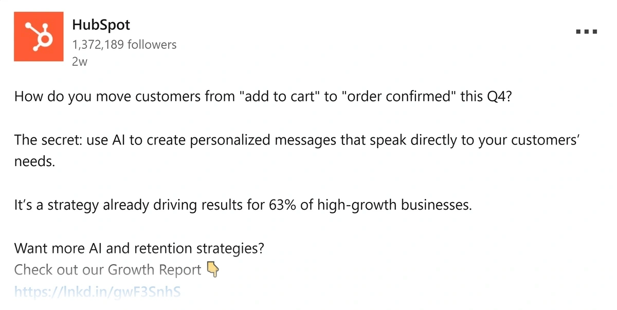 Example of a HubSpot post on LinkedIn