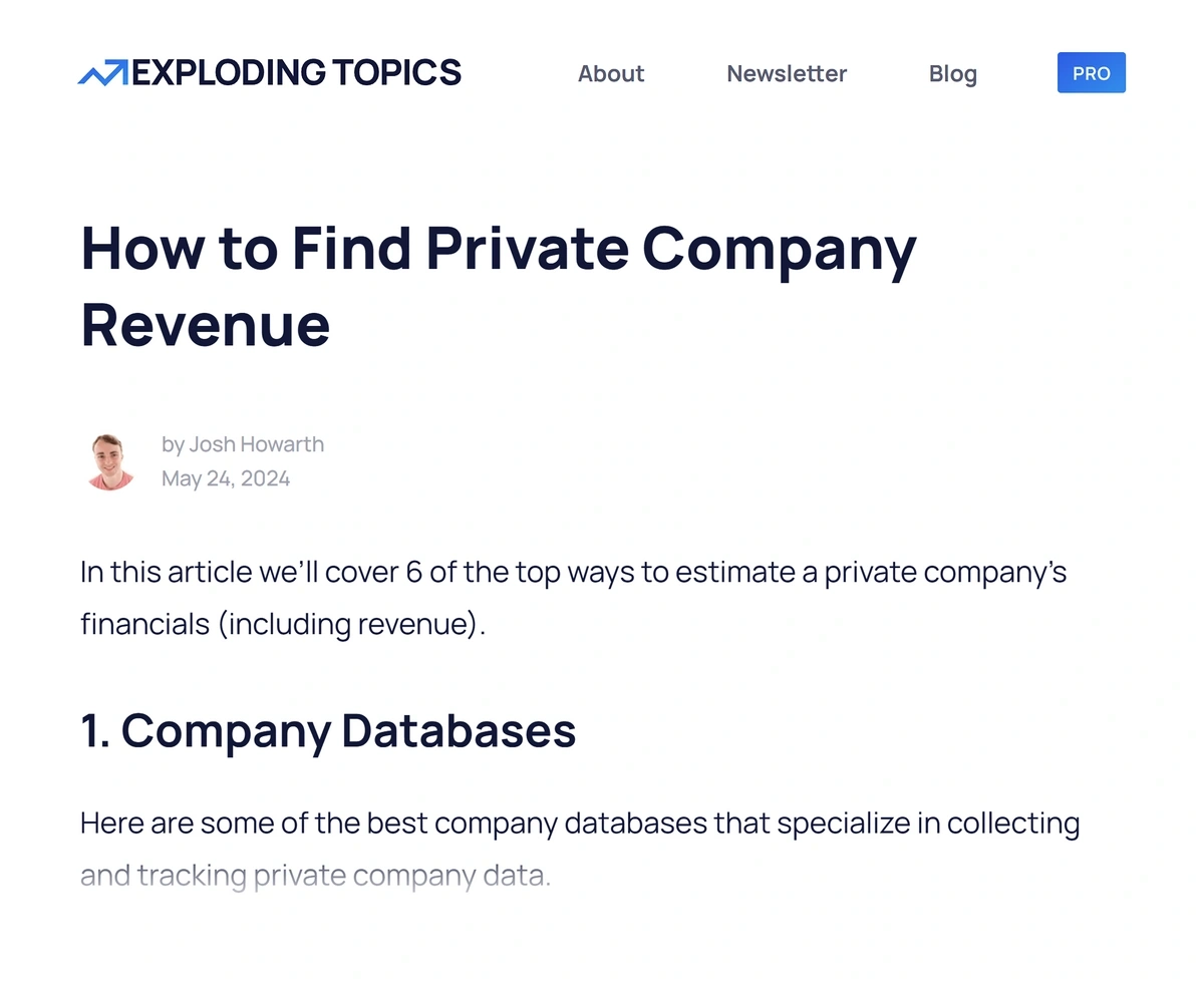 Exploding Topics  – Find private company revenue post