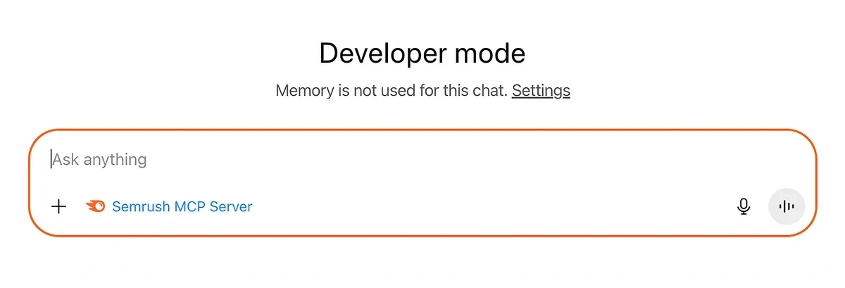 Prompting ChatGPT with the Semrush MCP server connection enabled