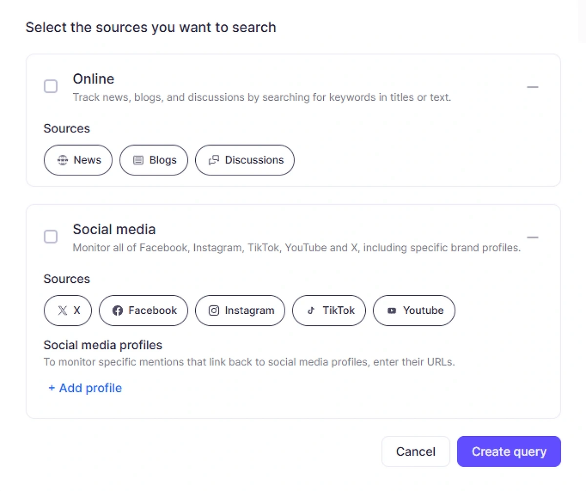 Semrush Brand Monitoring source filters