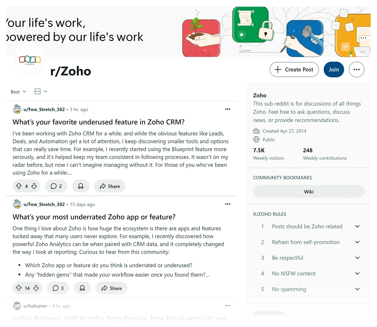 Zoho subreddit