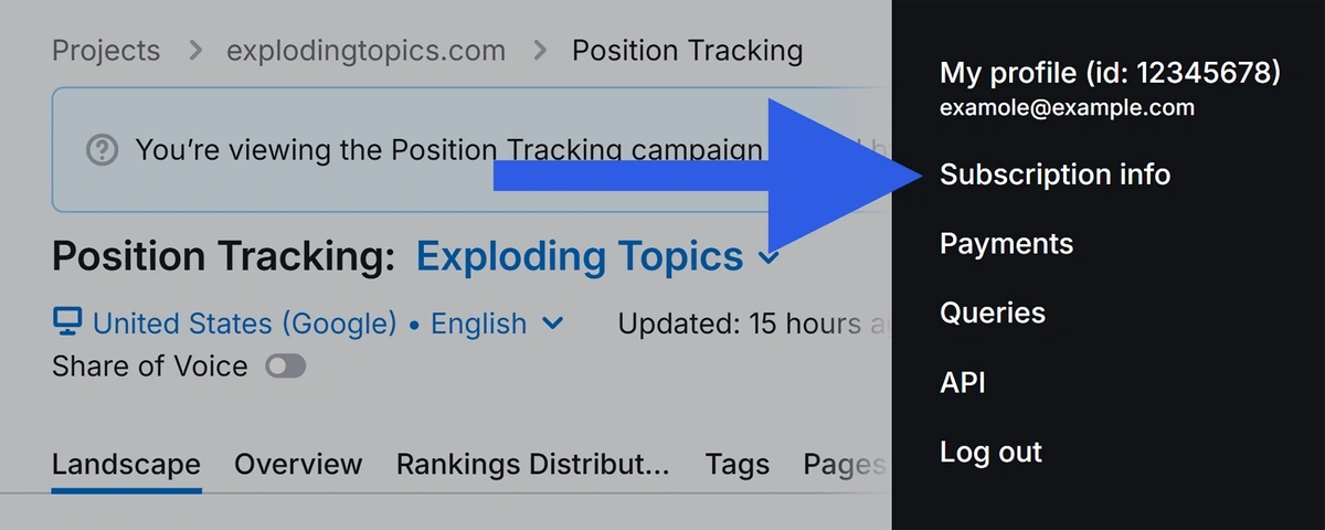  Accessing Subscription info from user account in Semrush