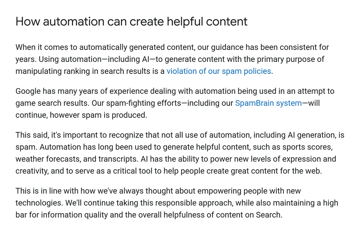Google's guidelines on creating content with automation