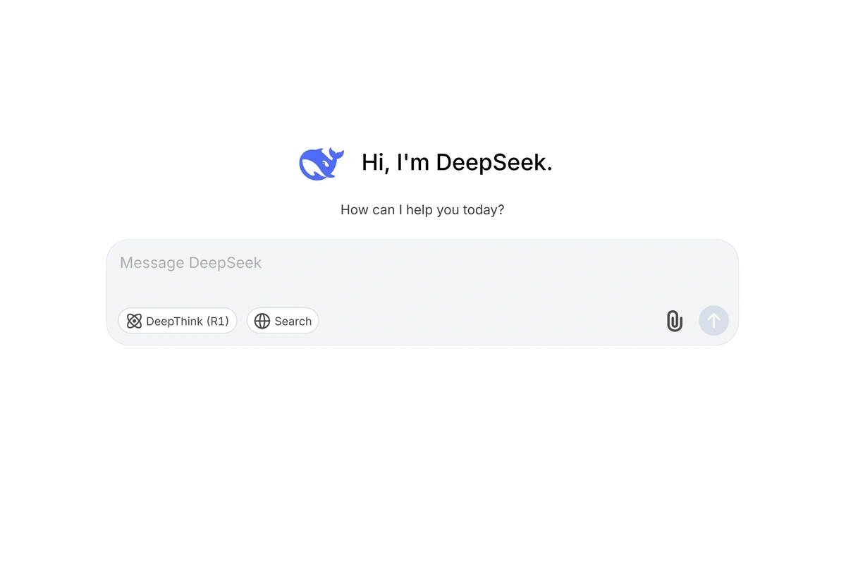 The beginning of a conversation with the DeepSeek AI chatbot, with options to enable DeepThink and Search