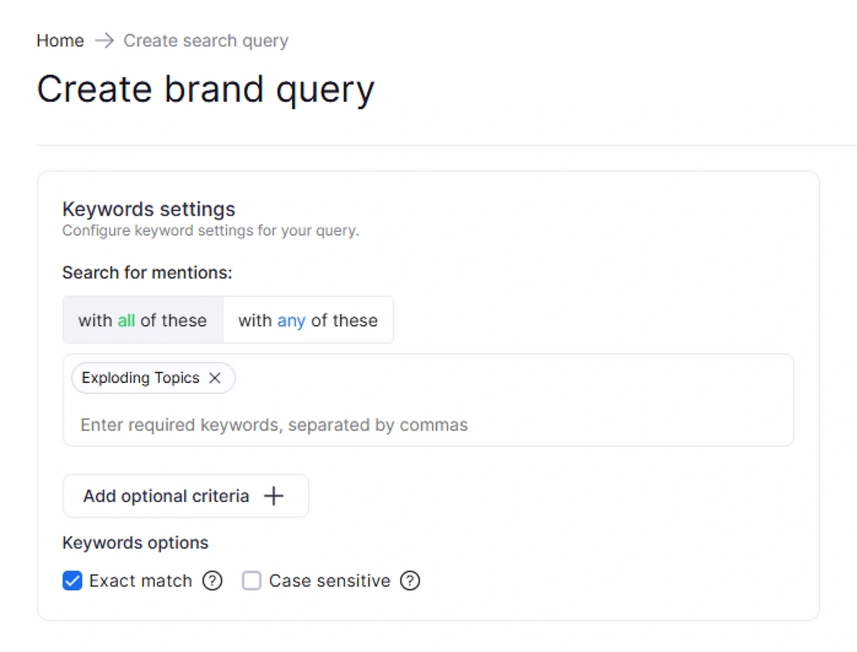 Semrush Brand Monitoring query settings