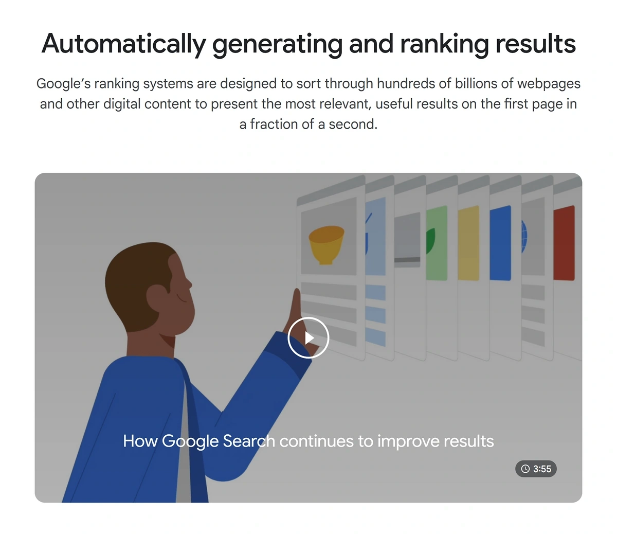 A snippet from Google's overview of how search ranking results are generated