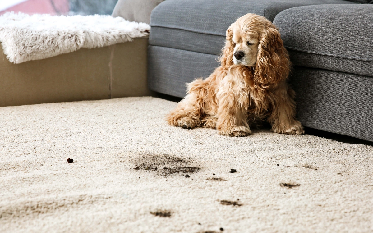 Puppy chewing hot sale carpet