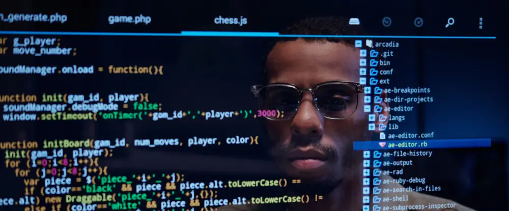 Remote software developer working on code