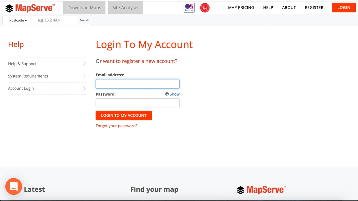 Login page MapServe® 