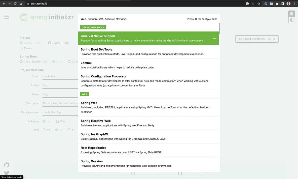 Dependencies you can add to the project