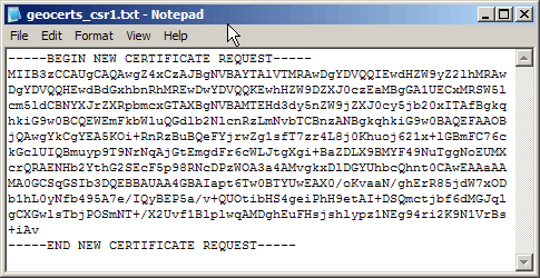 view certificate siging request in Notepad