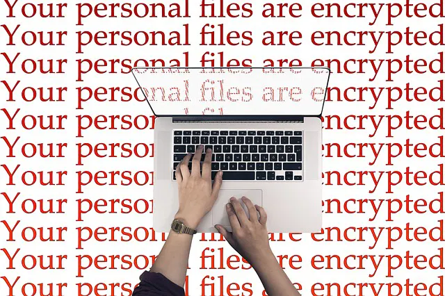 graphic of laptop and words saying your personal files are encrypted
