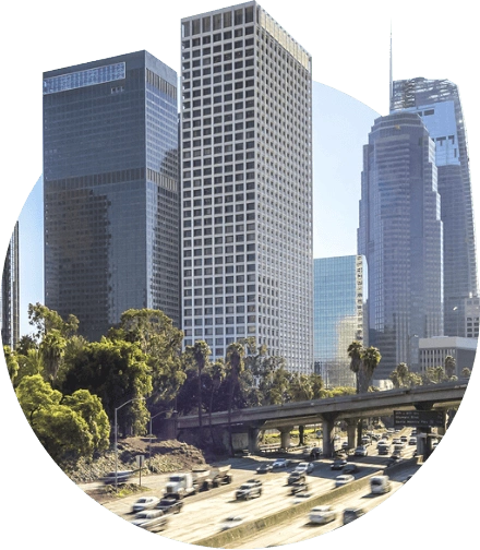 Buildings and highway in Los Angeles California