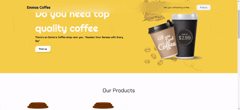 Rendered coffee landing page