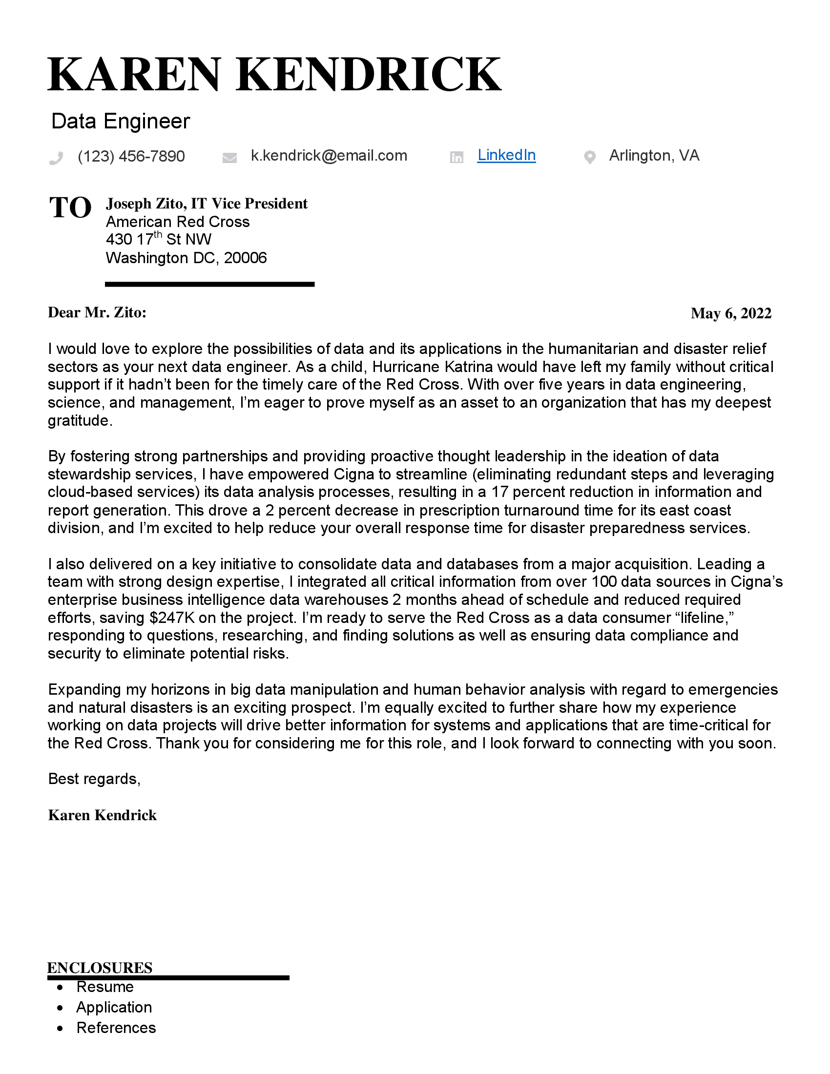 data engineer cover letter example