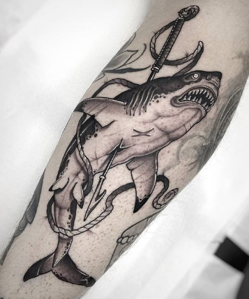 black and white shark tattoos