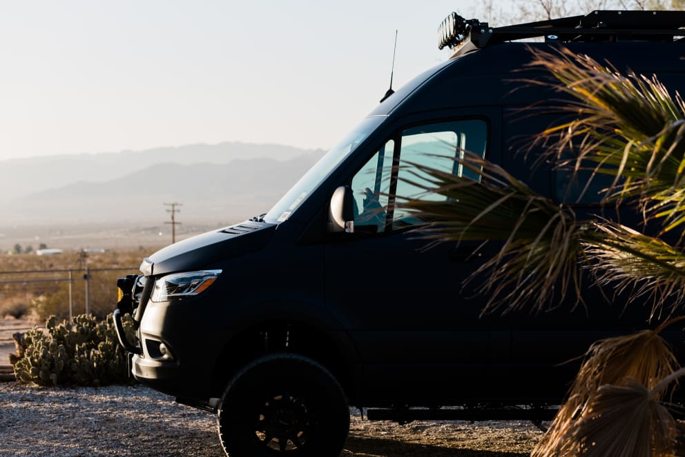 winnebago revel parked in the desert of california