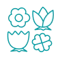 Icon of four organized flowers representing keeping wedding planning organized