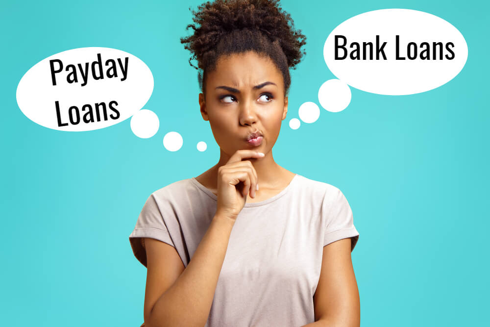 woman thinking about payday loans vs bank loans
