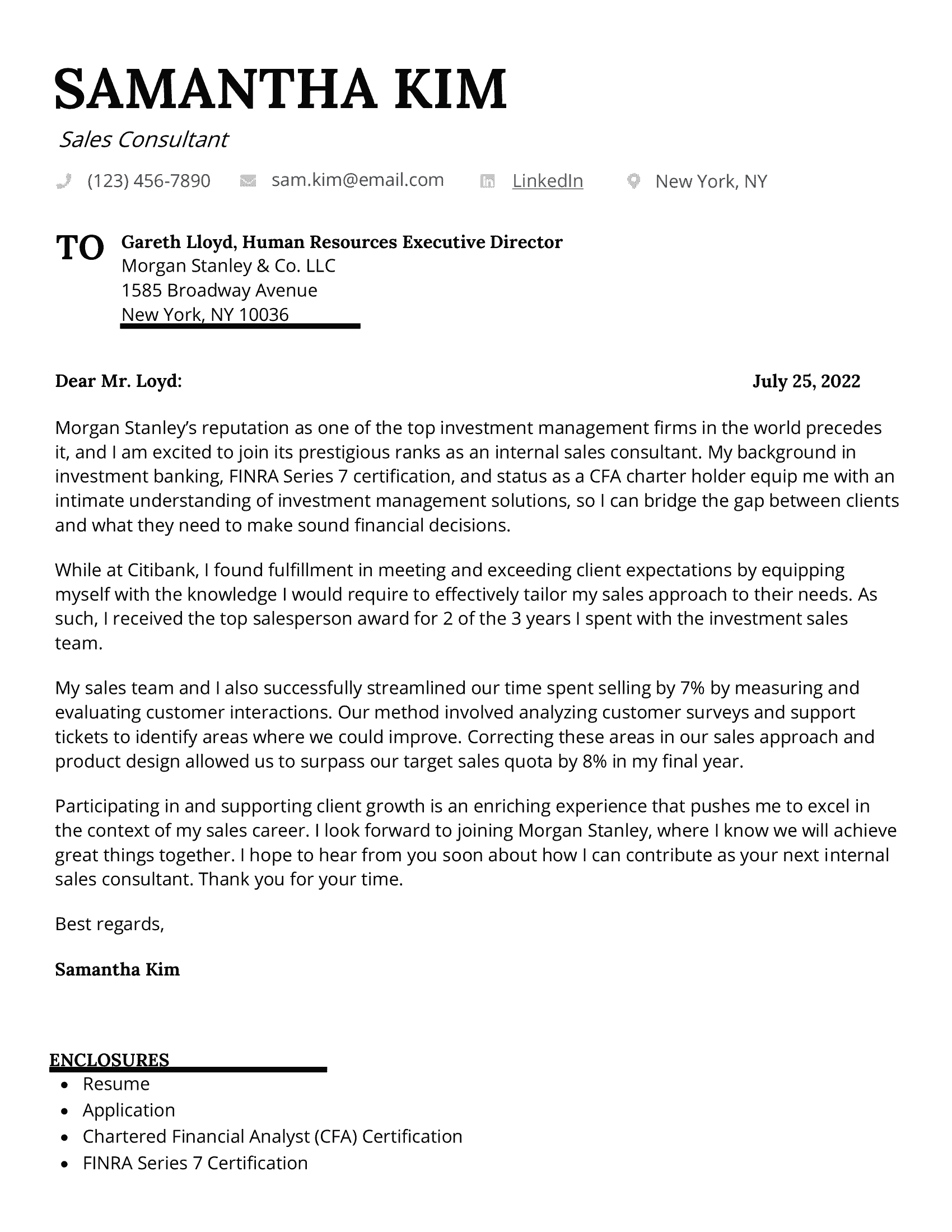 Sales consultant cover letter 