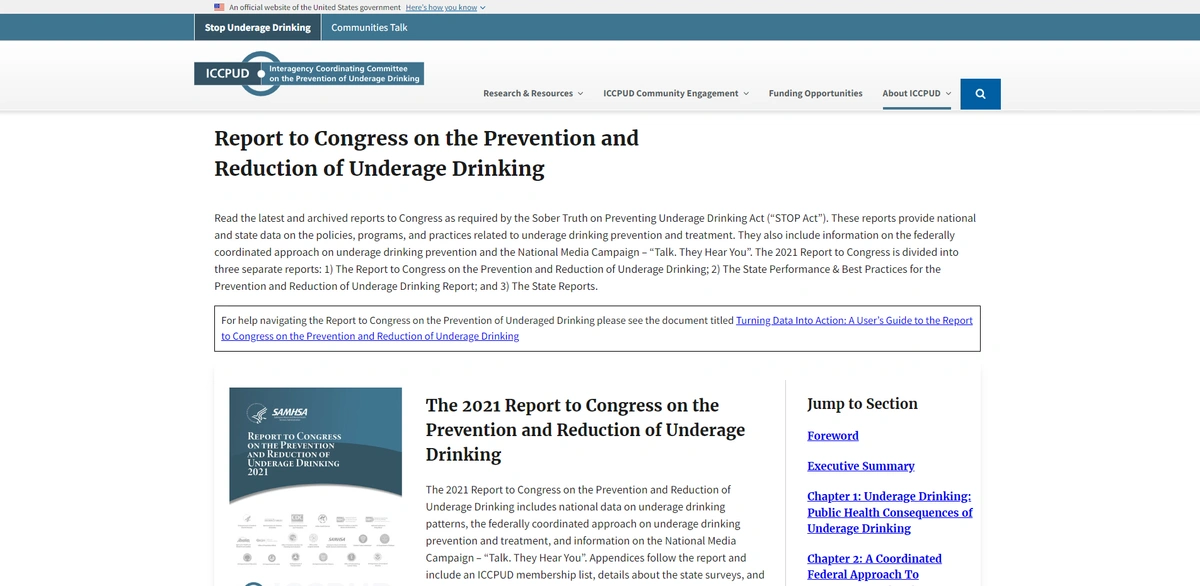 Report to Congress on the Prevention and Reduction of Underage Drinking