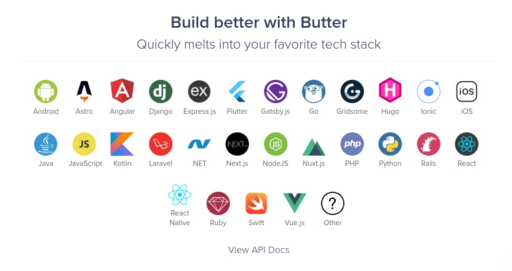 Frameworks and languages supported by ButterCMS