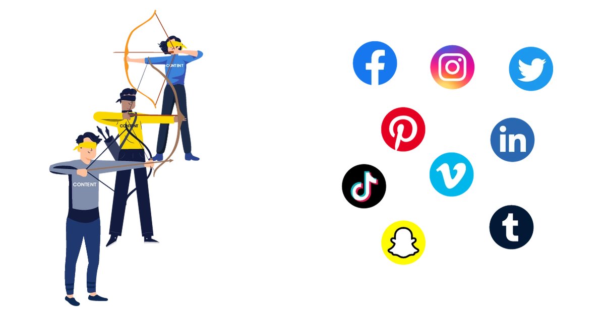 People trying to shoot arrows at different social distribution channels