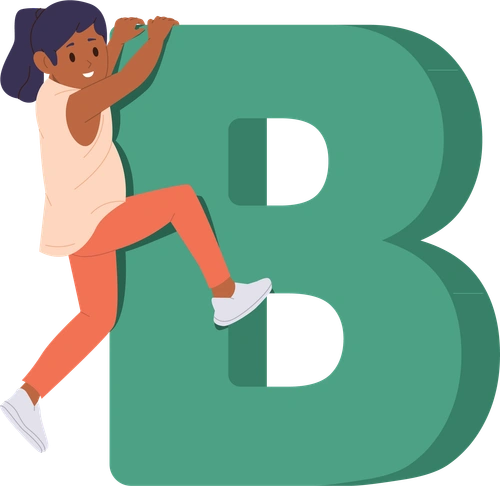 girl climbing on the letter B