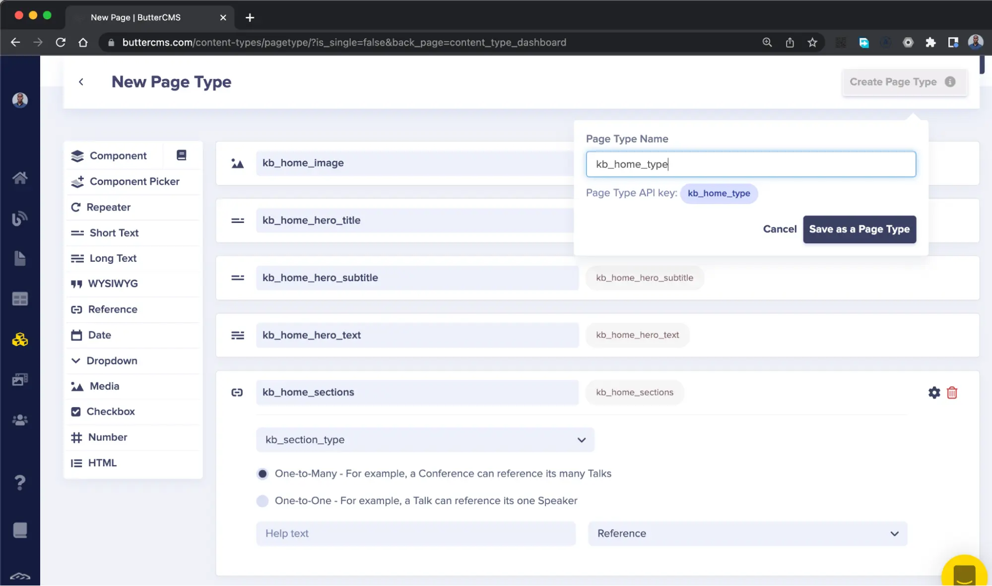 KB Home Type page configuration