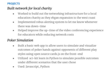 Projects to include on a network engineering resume