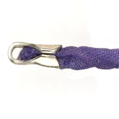Purple ribbon with tightly crimped end