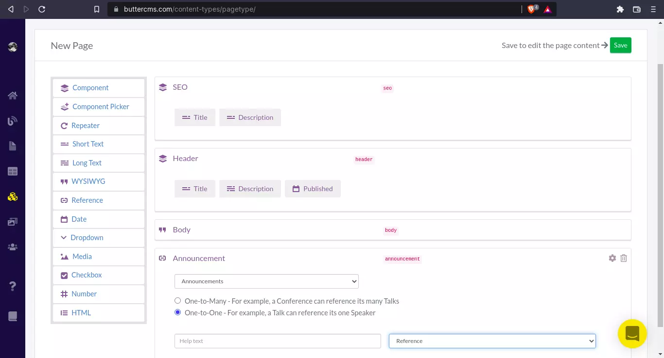 ButterCMS new page schema