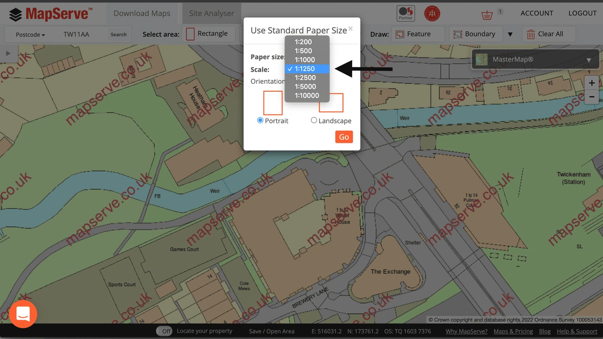 Papersize scale options on MapServe®