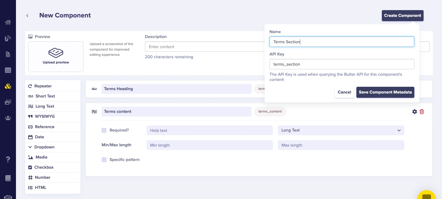 Terms section configuration and name